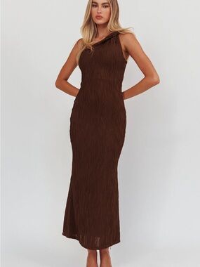 Chocolate brown one-shoulder twist maxi dress
